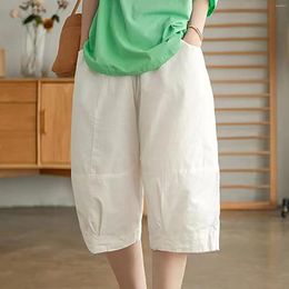 Women's Shorts Loose Cotton And Linen Summer Knee Length Straight Pants Retro Women Elastic Waist Korean Style Casual Trousers