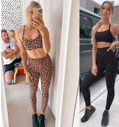 Fashion Women Leopard Tracksuits New Arrival Yoga Exercise Treadmill Ms Tight Leopard Twopieces Sets Workout Clothes269o9040442