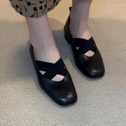 Casual Shoes Women Ballet Spring Autum Genuine Leather Flats Square Toe Slip-On Ladies Dress Prom Career Vintage
