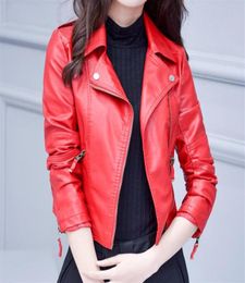 Fashion Women Pu Leather Jacket Black Red Motorcycle Biker Coat Short Faux Leather Jackets Woman Soft Jacket Female3951775