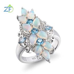 GZ ZONGFA Original 925 Sterling Silver Rings for Women Natural Pear Opal Blue Topaz Gem Wedding Ring Colourful Opal Fine Jewellery 240507