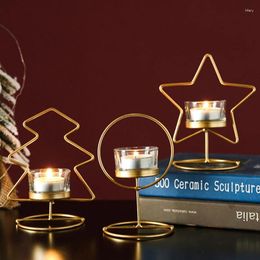 Candle Holders Metal Star Round Christmas Tree Geometric Tea Light Holder Iron Hollow Candlestick For Vintage Wedding Home Decoration