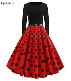 Black Winter Dress Chrismas Women Polka Dot Patchwork Elegant Vintage Long Sleeve Big Swing Plus Size Casual Party Dresses3653802