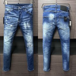 2024 New Men Jeans Hole Light Blue Dark Grey Italy Brand Man Long Pants Trousers Streetwear denim Skinny Slim Straight Biker Jean for D Top quality 28-38 Size DS D 99112