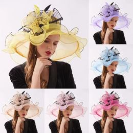 Wide Brim Hats Straw Hat For Women Fascinator Floral Tea Party Wedding Chapeu Feminino Praia