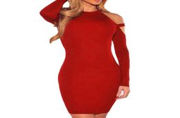 Casual Dresses Clothes Women Solid Fashion Long Sleeve Strapless ONeck Hip Sexy Sheath Dress6149823