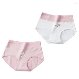 Women's Panties 2pcs Cartoon Print Colorblock Briefs Soft & Comfort High Waist Intimates Lingerie