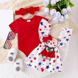 Clothing Sets CitgeeSummer Independence Day Infant Baby Girls Outfits Solid Colour Short Sleeve Rompers Stars Print Suspender Skirts Clothes