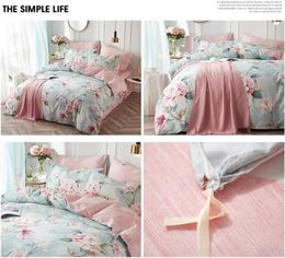 Bedding Sets Blue Pink Floral Duvet Cover Cooling Luxury Vintage Style Girls Quilt With Zipper Closure