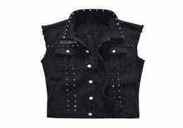 Laamei 2019 Denim Vest Men Punk Rock Rivet Cowboy Black Jeans Waistcoat Fashion Men Motorcycle Style Sleeveless Jeans Jacket 9KwV4026323