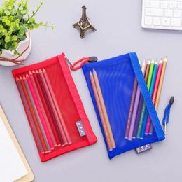 Storage Bags Mesh Zipper Pencill Case Solid Colour Nylon Bag Coin Purse Portable Travel Toiletry Makeup Pouch Organiser