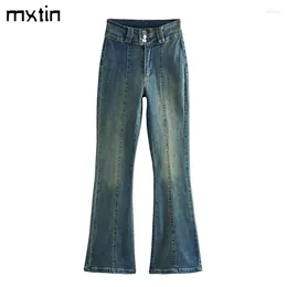 Women's Jeans Women Autumn Vintage Patchwork Flare Pants Fashion High Waist Zipper Pockets Street Style Female Full Length Mujer