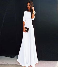 Summer Women Chiffon Dress Elegant Three Quarter Sleeve Long Dresses White Black Evening Party Dresses Robe Femme Vestidos5867448