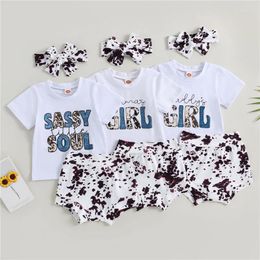 Clothing Sets 3Pcs Born Infant Baby Girls Clothes Set Short Sleeve Letters T-shirt Spots Print Shorts With Hairband Summer Outfit