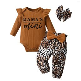 Clothing Sets Spring Autumn Born Baby Girl Long Sleeve Romper Clothes Set Letters Printed Bodysuit Top Leopard Infant Pants Headband