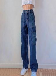 Straigh Leg Blue Jeans Patchwork Denim High Waist Ladies Cargo Pants Women Long Baggy Jeans Womens 90s Vintage Pants4714505