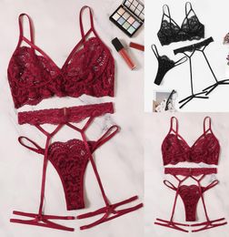 Women039s Sexy lingerie Bra Set Sexy Lace Underwire Bra Sleepwear Bandage Black Lingerie Garter Underwear Bralette B44200094