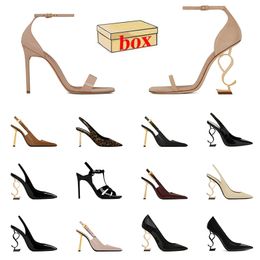 Luxury High Heels Patent Leather Sandals Famous Designer Women Classics Slingback Pumps Slides Platform Lady Heel Bottoms Party Wedding Suede Golden Gold Slippers