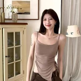 Women's Tanks Irregular Split Summer Sling Camisoles Top Elegant Solid Simple Sleeveless Vintage Fashion Casual With Chest Pad Waistcoat