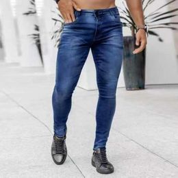 Men's Jeans Trendy Denim Pants Slim Tear Resistant Washable Straight Lightweight Men Streetwear