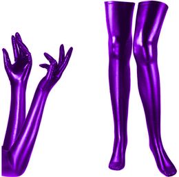 Sexy Long Gloves And Stockings Set Women Exotic Cosplay Party Accessories Metallic Gloves Socks Faux Leather Dancing Clubwear7944775