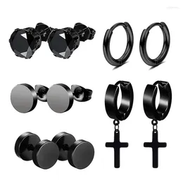 Stud Earrings 5 Pairs Multiple Styles Black Set Fashion Stainless Steel Piercing For Women And Men Punk Hip Hop Ear Jewellery