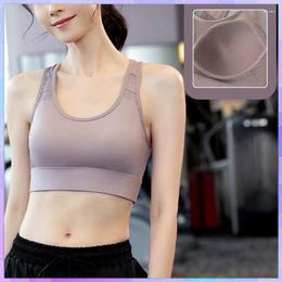 Women's Tanks Sleeveless T-Shirt Solid Women Sports Bra Crop Tank Tops For Gym Short Top With Cups Fitness Pad Sportswear Push Up Bralette