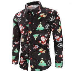 Men039s Casual Shirts Camisa Masculina Men Snowflakes Santa Candy Printed Christmas Shirt Top Blouse Chemise Homme Noel Long Sl9933103