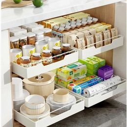 Kitchen Storage 2024 Rack With Slide Rails Pull-out Drawer Type Tray Spice Box Cabinets Organizer