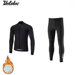 Racing Sets Velotec Winter Thermal Fleece Pro Team Cycling Jersey Set Bicycle Sportwear MTB Ropa Ciclismo Road Bike Clothing Long Bib Pants