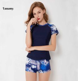Lunamy S4xl Short Sleeves Swimwear Two Piece Swimsuit Women Sexy Swim Beach Wear Plus Size Bathing Suit Floral Bodysuit Y190628017715801