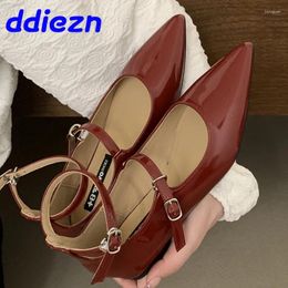 Casual Shoes Fashion Buckle Ankle Strap Women Flats With Red Shallow Female Footwear Lolita Style Ladies Mary Janes