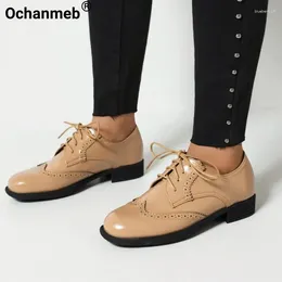 Casual Shoes Ochanmeb Women's Oxford Nude Lace-up Wing Tip Round Toe Cutout Brogues Women Flats Spring Autumn Big Size 43 Oxfords