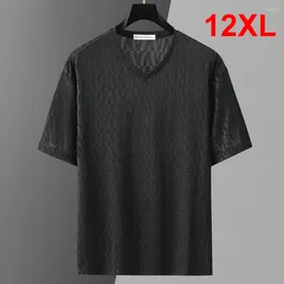 Men's T Shirts 12XL Plus Size T-shirt Men Summer Short Sleeve Tshirt V-neck Tops Tees Male Fashion Casual Solid Colour Big
