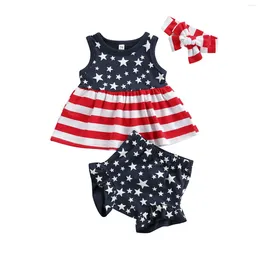 Clothing Sets Independence Day 0-3Y Summer Baby Girls Boys Clothes Star Striped Printed Sleeveless Tops Shorts Headband