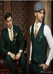 Custom Made Dark Green Suits For Men 3piece Jacket Pants Vest Tie Casual Wedding Groom Jacket Tuxedos Fit Men For Wedding19276798