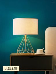 Table Lamps Nordic Modern Diamond Copper Fabric Bedroom Bedside E27 Lamp Desk Living Room Decorative Lights Lighting