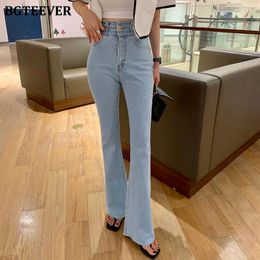 Women's Jeans BGTEEVER Streetwear High Waist Button Skinny Female Flare Trousers Autumn Winter Vintage Ladies Denim Blue Pants 2024