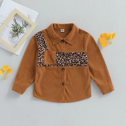 Jackets 3-7 Years Toddler Autumn Spring Coats Fashion Street Baby Boys Long Sleeve Button Down Lapel Neck Leopard Patchwork Shirt Tops