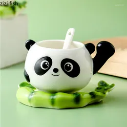 Mugs Cartoon Panda Ceramic Mug Cup And Saucer Set Cute Children's Use Coffee Porcelain Cups Day Gifts