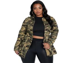 Camouflage Jackets Women Plus Size 5xl Long Sleeve Drawstring Camo Military Outwear Coat Rivet Stamp Female2853799