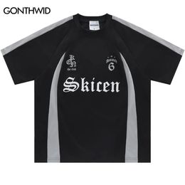 Retro T-shirt Y2K Hip Hop Letter Printing Retro Patch Work Breathable Jersey T-shirt Street Clothing 2024 Harajuku Casual Loose T-shirt Top 240518