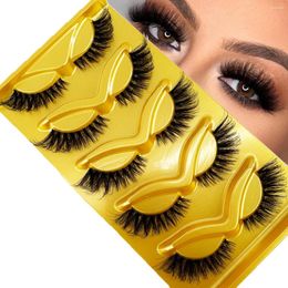 False Eyelashes 3D Fluffy 5 Pairs Natural Cat Eye Lashes Transparent Stem Faux Mink Thick Soft Curly