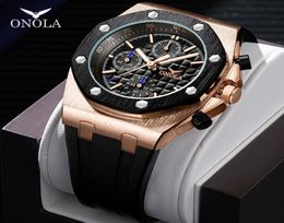 ONOLA brand fashion casual quartz mens watch chronograph Multifunction wristwatch all black gold metal waterproof watch for men3118034