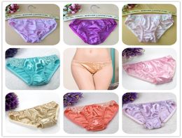 100 Silk Sexy Lace Panties Seamless Women Underwear Briefs Silk for Ladies Bikini SatinTransparent Lingerie Accept Mixed Size2932364