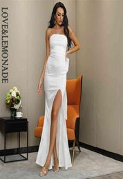 Sexy White Tube Top Bodycon Whit Split Big Bow Decoration Elastic Material Maxi Dress LM82461 2106029345952