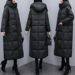 Women's Trench Coats 2024 Korean Cotton Long Coat Winter Jacket Female Puffer Thick Warm Parkas Black Hooded Outwear Large Size Overcoat