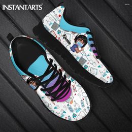 Casual Shoes INSTANTARTS Cartoon Black Women Pattern Ladies Sneakers Breathable Lace Up Flat Light Walk Footwear