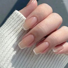 False Nails 24 PCs Short Square French Minimalist With 1 Jelly Gel And Nail File