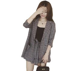 New Loose Lady Midi Long Blazers Summer Two Piece Big Size Women Linen Blazer Shorts Formal Suits Thin Sun Protection Coat W4288599579